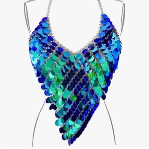 Green Sequin mermaid rave top harness chain rave festival club party cocktail